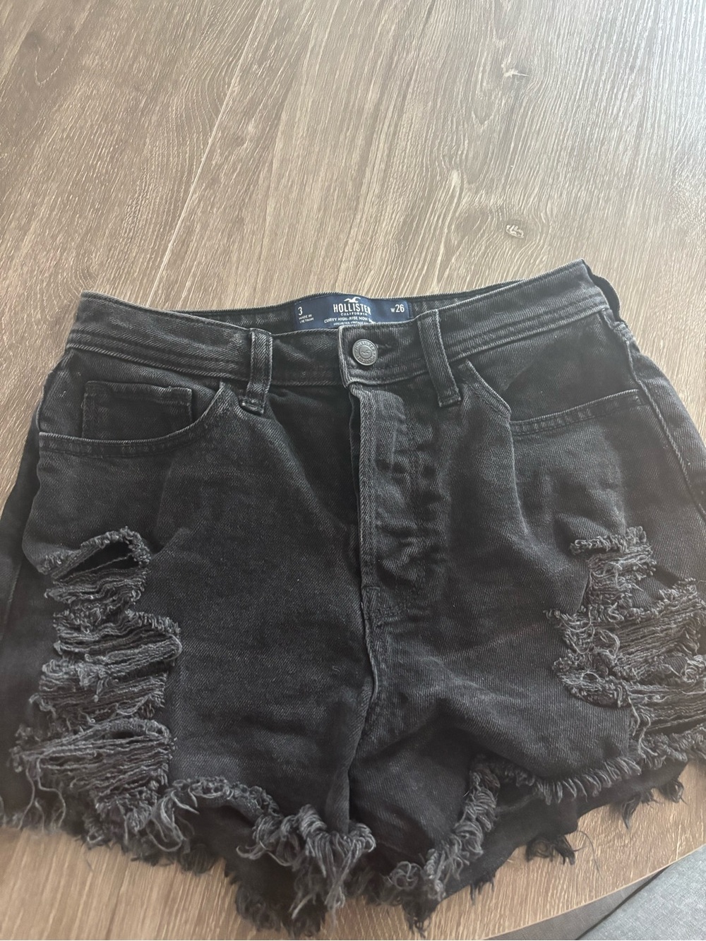 Hollister Distressed Black Denim Cutoff Shorts